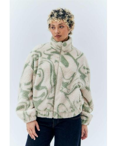Urban Outfitters Uo Olivia Zip-through Sherpa Swirl Jacket - Green