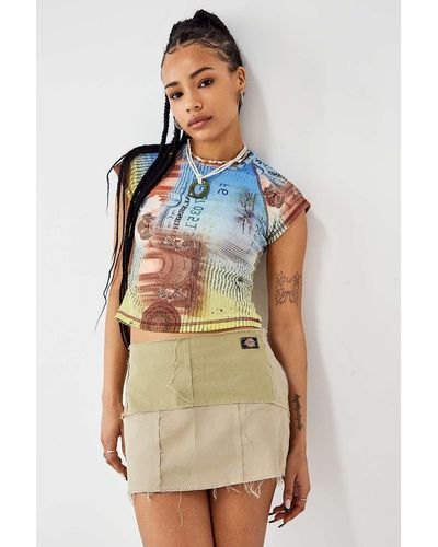 Urban Renewal Remade From Vintage Dickies Beige Patchwork Micro Skirt - Natural