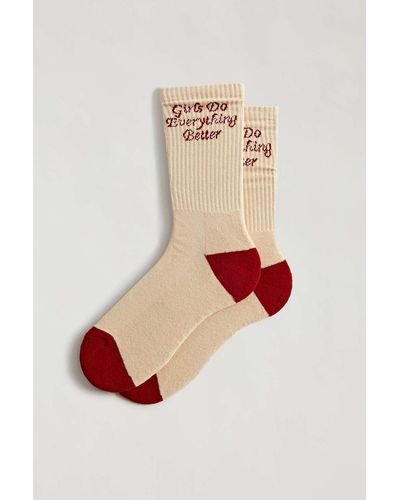 Urban Outfitters Girls Do Everything Better Crew Sock In Red,at - White