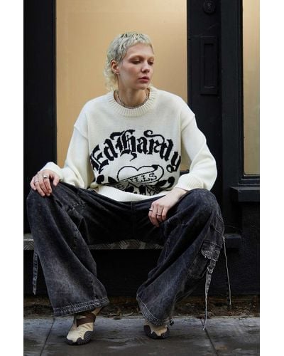 Ed Hardy Uo Exclusive Love Kills Knitted Jumper - Natural