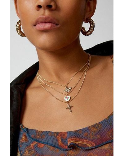 Urban Outfitters Cross My Heart Delicate Layered Chain Necklace - Brown