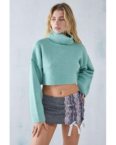 Urban Outfitters Uo East West Cropped Roll Neck Jumper - Blue