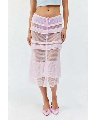 Urban Outfitters Uo Aliaya Sheer Knit Midi Skirt - Pink