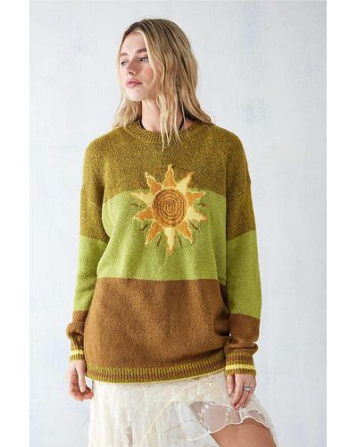 Daisy Street Knitted Sun Striped Jumper Top - Green