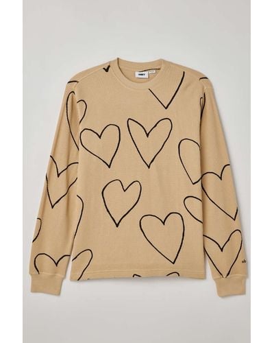 Obey Uo Exclusive Hearts Thermal Long Sleeve Tee In Tan,at Urban Outfitters - Natural