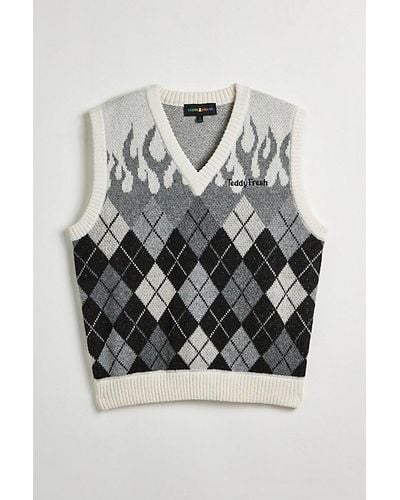 Teddy Fresh Teddy Fresh In Flames Sweater Vest In Gray At Urban Outfitters