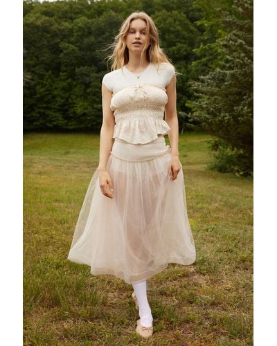 Urban Outfitters Uo Brielle Sheer Tulle Midi Skirt - Natural