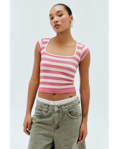 Urban Outfitters Uo Orla Striped Square Neck Baby T-shirt - Red