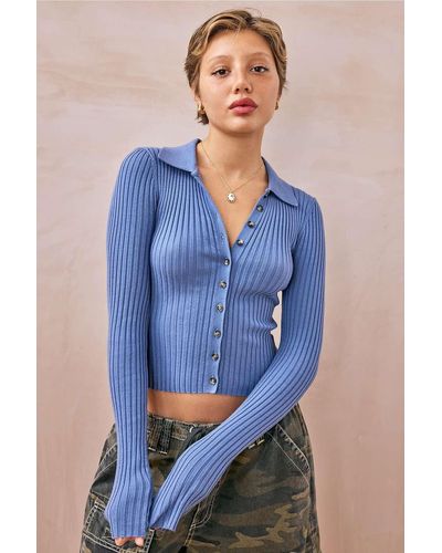 Urban Outfitters Uo Ribbed Polo Cardigan - Blue
