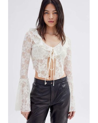 Urban Outfitters Uo Gossamer Sheer Lace Flyaway Top - White