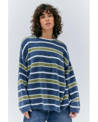 Urban Outfitters Uo Striped Boucle Knit Jumper - Blue