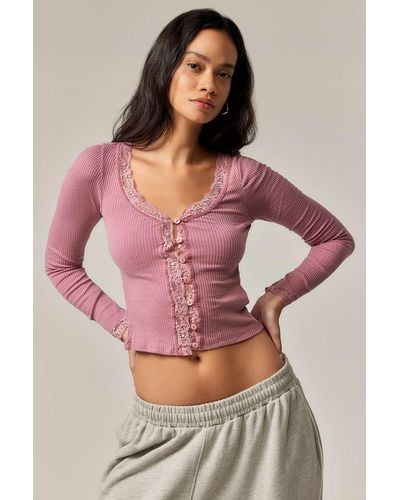 Urban Outfitters Uo Clover Lace Cardigan - Pink