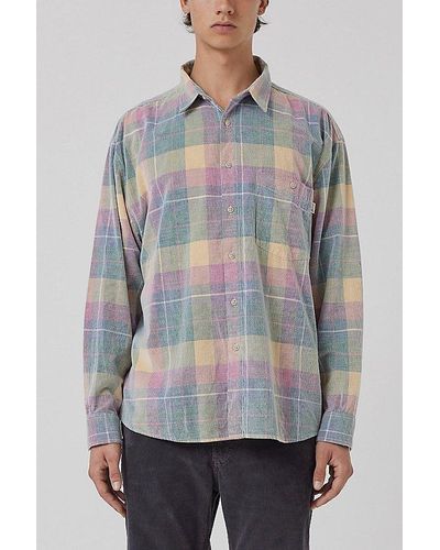 Barney Cools Cabin 2.0 Recycled Cotton Corduroy Plaid Shirt Top - Grey