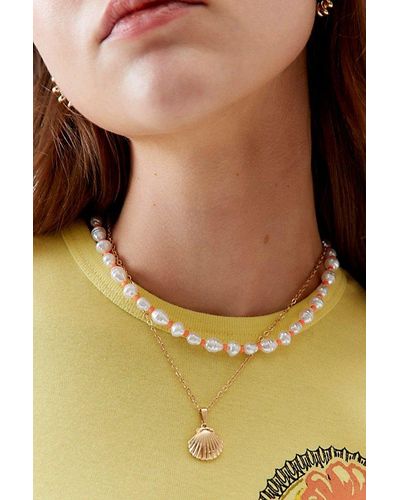 Urban Outfitters Beachy Neon Pearl & Charm Layering Necklace Set - Yellow