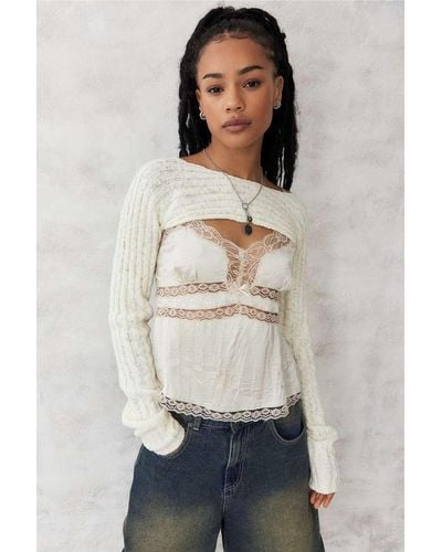 Urban Outfitters Uo Ribbed Knit Shrug - Natural