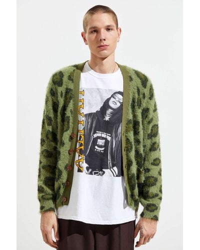 Urban Outfitters Uo Fuzzy Cheetah Print Cardigan - Green