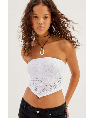 Urban Outfitters Uo Alanis Eyelet Tube Top In White,at