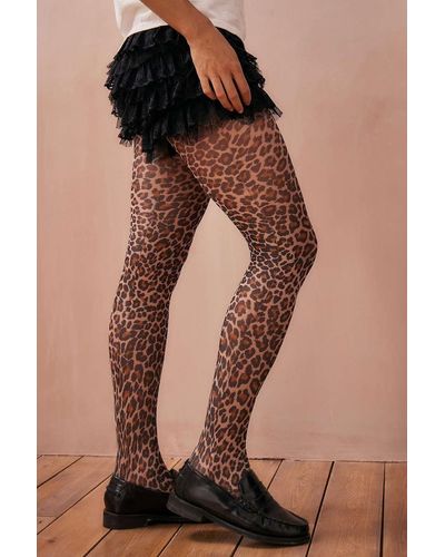 Out From Under Leopard Print Tights S/m At Urban Outfitters - Multicolour