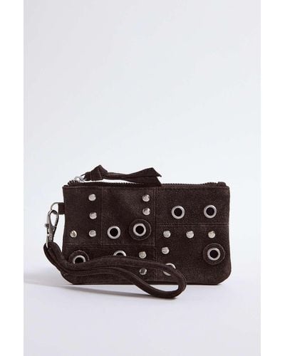 Urban Outfitters Uo Eyelet Stud Suede Purse - Brown