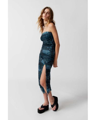 Urban Outfitters Uo Samara Mesh Strapless Midi Dress - Blue