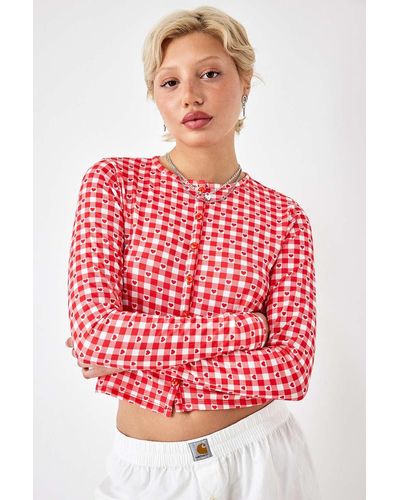 Urban Renewal Made From Remnants Heart Gingham Cardigan - Red