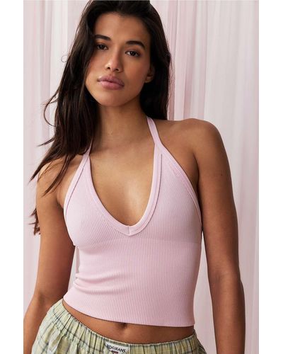 Out From Under Andie ribbed halterneck top - Pink