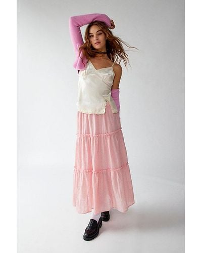 Urban Renewal Remnants Crepe Tiered Midi Skirt - Pink