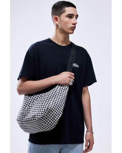 BAGGU Black & White Gingham Large Nylon Crescent Bag At Urban Outfitters - Blue