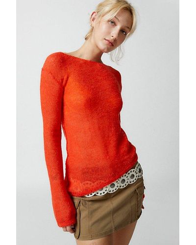 Urban Outfitters Uo Santiago Semi-Sheer Asymmetrical Sweater - Red