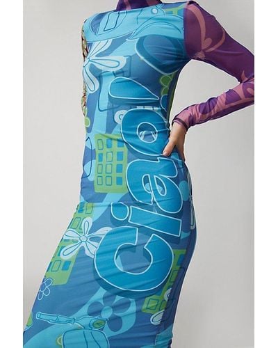 Urban Outfitters Uo Zoe Printed Long Sleeve Midi Dress - Blue