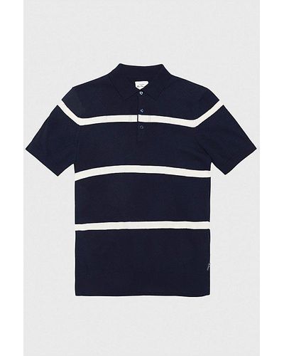 Ben Sherman Textured Stripe Knit Polo Top - Blue