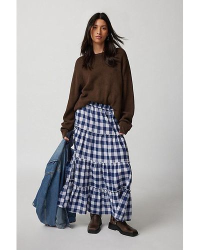 Urban Renewal Remnants Gingham Tiered Maxi Skirt - Blue