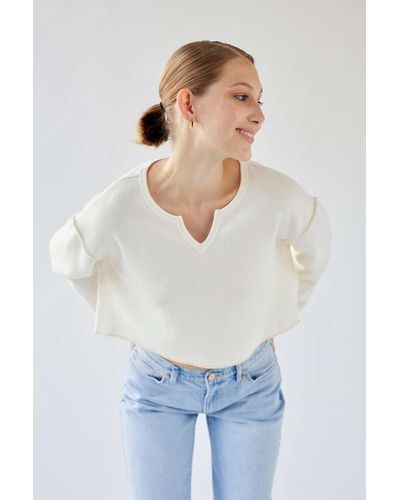 Urban Outfitters Uo Parker Notch Neck Long Sleeve Top - White