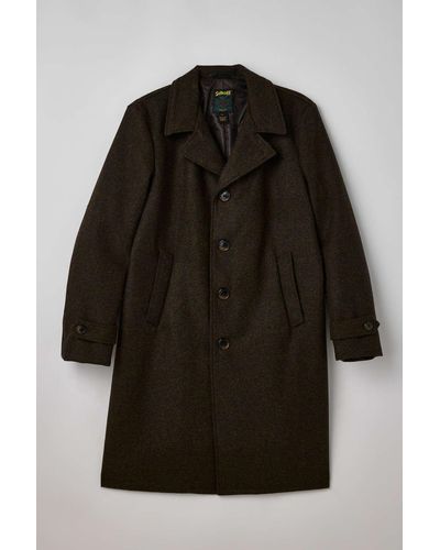 Schott Nyc Herringbone Wool Overcoat Jacket In Olive,at Urban Outfitters - Black