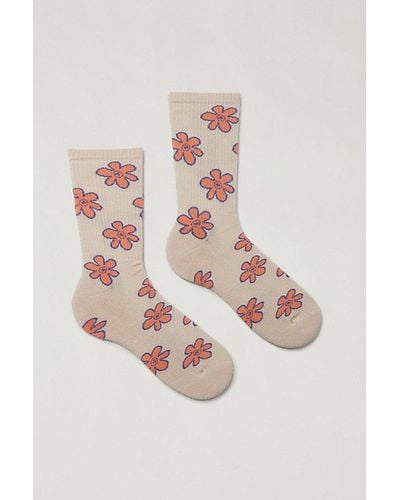Urban Outfitters Doodle Flower Crew Sock - Pink
