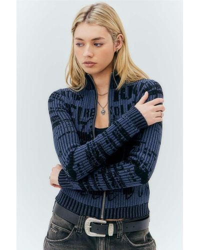 Urban Outfitters Uo Grunge Jacquard Zip-through Track Jacket - Blue