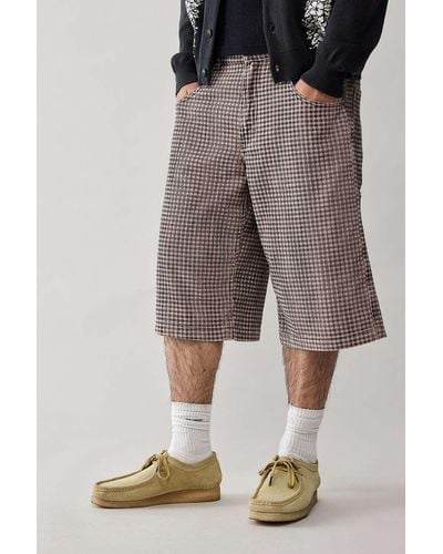 Urban Outfitters Bdg Longline Skate Pink Houndstooth Corduroy Shorts - Grey