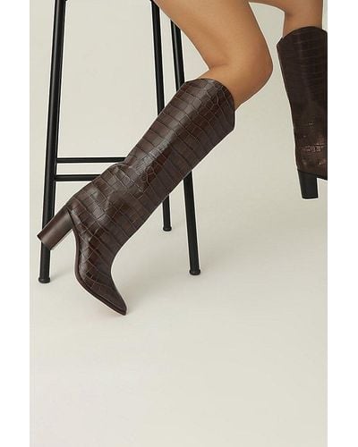 SCHUTZ SHOES Maryana Leather Knee-High Croc Boot - Black