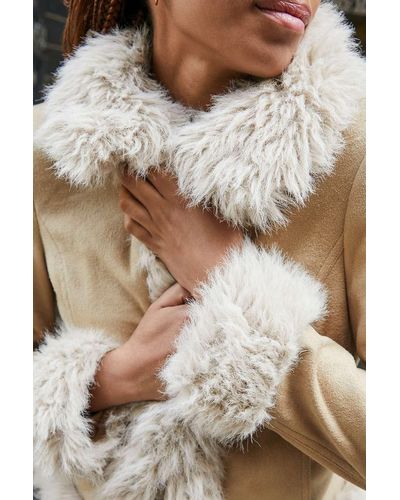 Urban Outfitters Uo Faux Fur Trim Suede Jacket - Natural