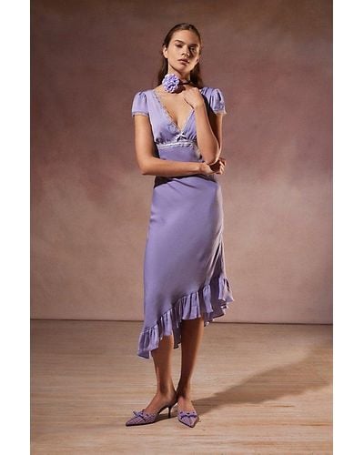 Kimchi Blue Kimchi Cora Lace-Trim Asymmetrical Midi Dress - Purple