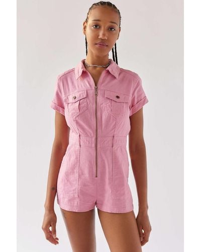 BDG Axel Linen Coverall Romper - Pink