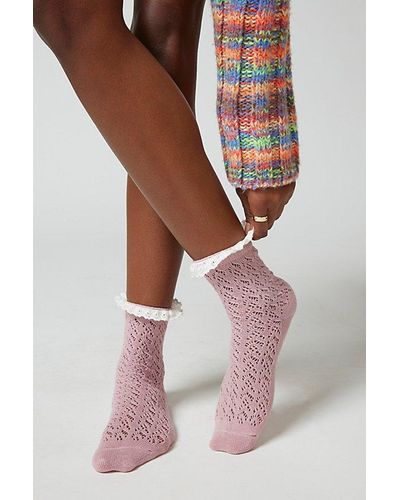 Urban Outfitters Ruffle-Trimmed Pointelle Crew Sock - Purple