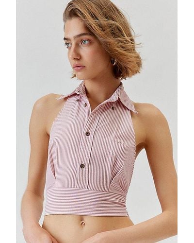 Urban Renewal Remade Striped Shirt Halter Top - Pink