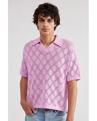 Urban Outfitters Uo Pointelle Knit Polo Shirt Top - Pink
