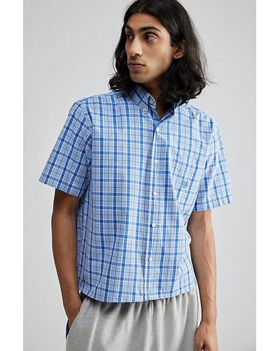 Urban Renewal Remade Cropped Short Sleeve Checkered Shirt - Blue