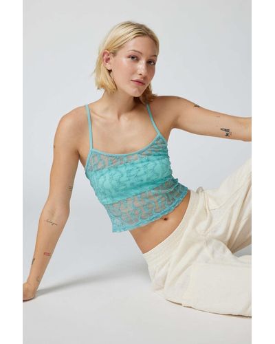 Out From Under Lovella Sheer Lace Cami In Blue,at Urban Outfitters
