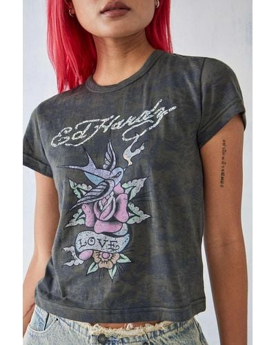 Ed Hardy Uo Exclusive Love Bird Relaxed Baby T-shirt Top - Grey