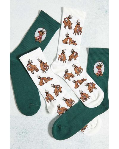 Urban Outfitters Uo Cheeky Reindeer Christmas Socks 2-pack - Green