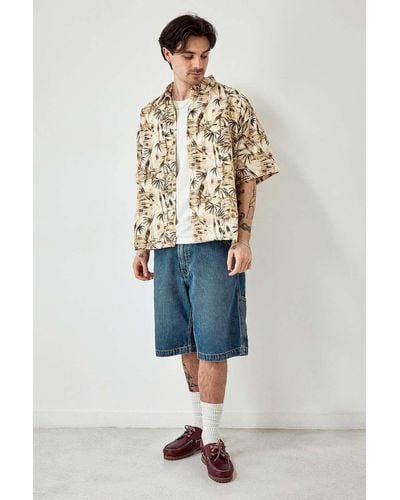 Urban Renewal Remade From Vintage Light Cropped Hawaiian Shirt S/m At Urban Outfitters - Blue