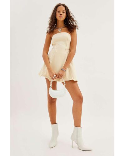 Urban Outfitters Uo Jasmin Denim Spliced Strapless Mini Dress - Natural